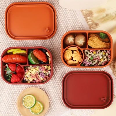 Rectangle Silicone Lunch Container Bento Box Reusable 4 Compartment