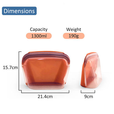 Food Storage Zip Lock Silicone Food Bags 1300 ML Reusable Eco Friendly